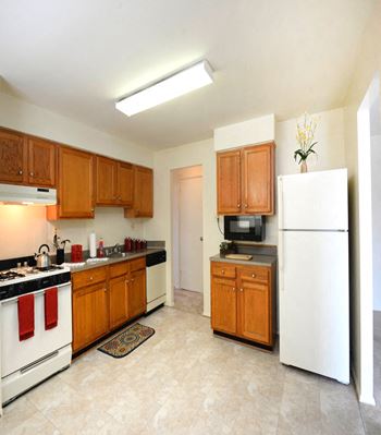 large kitchen with ample food storage space and eat in kitchen